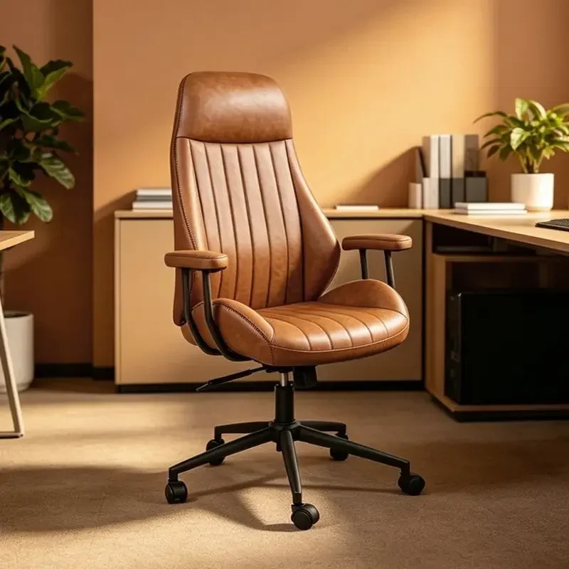 Vintage Leather Executive Office Chair Vertical Tufted High Back Adjustable Rolling Desk Chair Ergonomic Computer Boss Chair