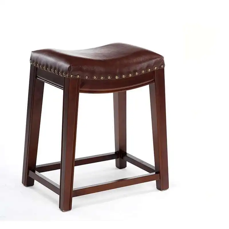 

Backrest Wood Bar Stool American Leather Chair Kitchen Island Designer Aesthetic Standing Elegent Sgabello Cucina Cafe Furniture