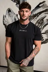 Men's Oversized T-shirt Muscle Sports Fitness Cotton Round Neck Short Sleeve Gym Running Basketball Training