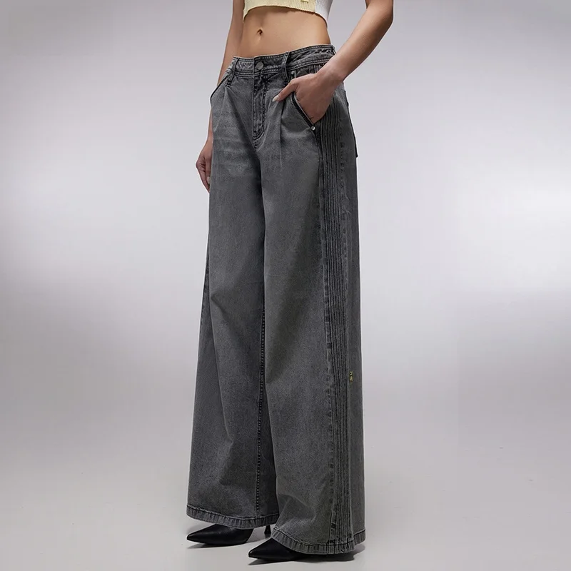 

2AM Women's Loose Casual Wide Leg Jeans Draping Denim Pants High Waist Cotton Stretch Fabric Fall Season Wear Resistant