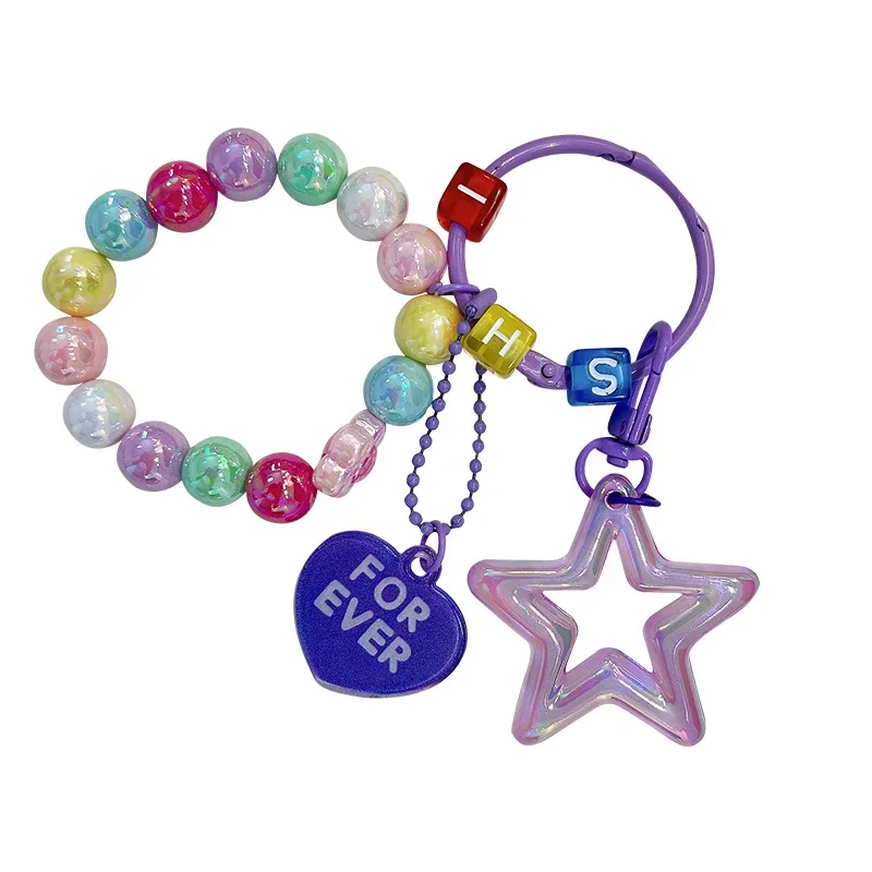 Cartoon String Pearl Star Key chain pendant bracelet creative couple car bag key chain gift