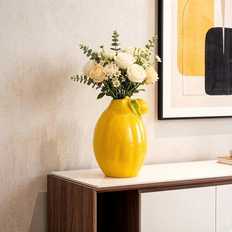 Simulation Lemon Ceramic Vase Floral Vases Desk Decoration Artificial Flower Decorative Flowers Arrangement Room Aesthetic Decor