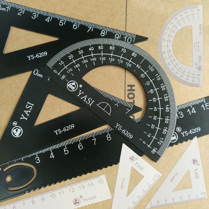 

1 Set =4 piece Students Drawing School Supplies Set with Square Triangle Ruler Aluminum Alloy protractor/four sets