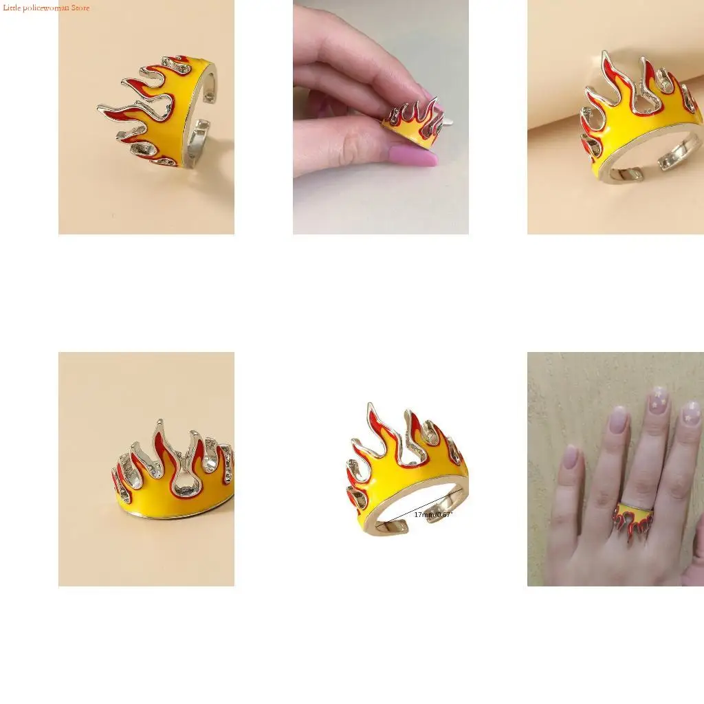 F92D Goth Flame Opening Rings for Women Metal Charms Vintage Punk Friendship Rings