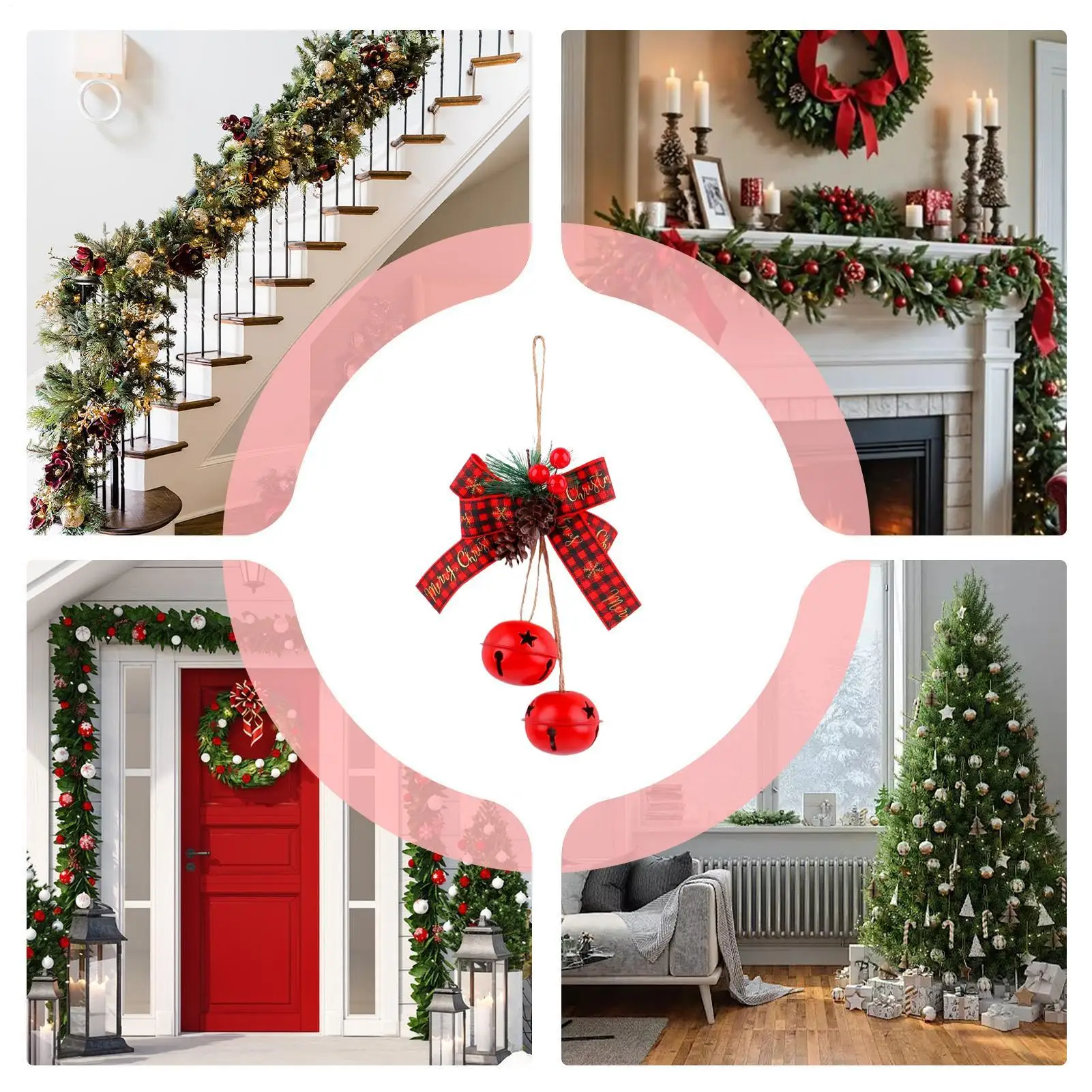 Sinos de natal enfeites de sino de metal com arco berry fontes de festa decorações de natal para pátio fazenda varanda artesanato jardim