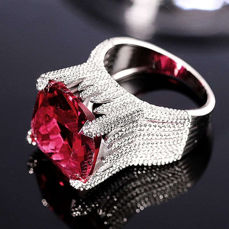Huitan Hyperbole Red Cubic Zirconia Pierścionki damskie na imprezę Nowe 2023 Wspaniałe akcesoria damskie Prezent rocznicowy Biżuteria modowa