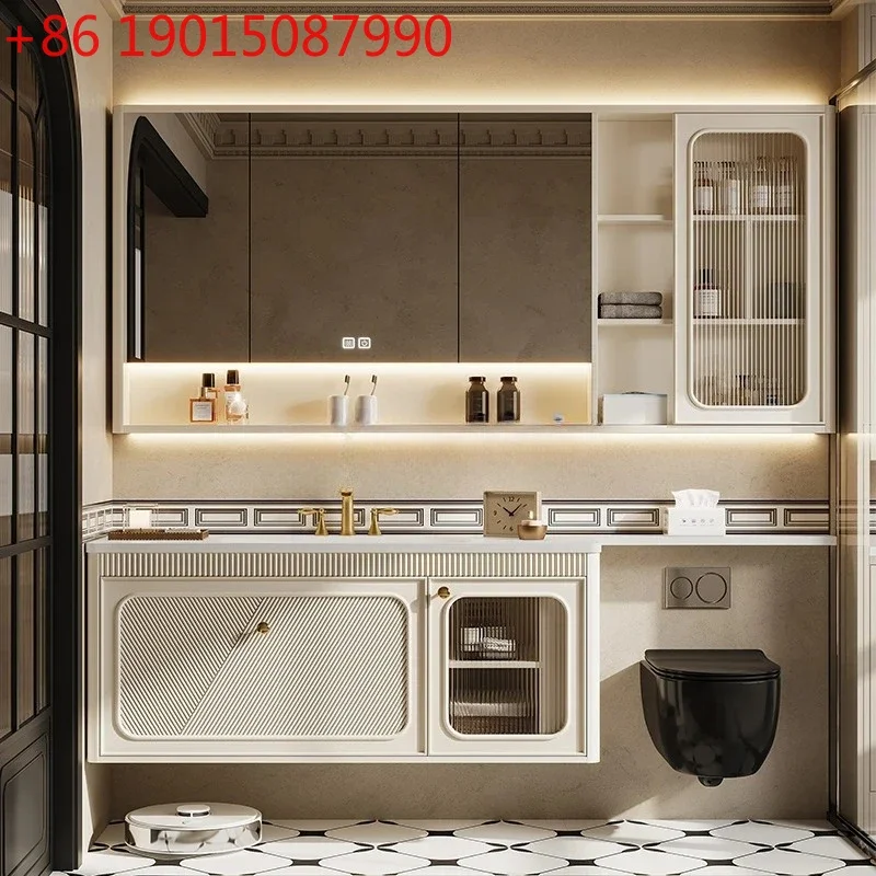 French retro bathroom cabinet combination rock slab hot bending integrated basin toilet extended side toilet washstand cabinet