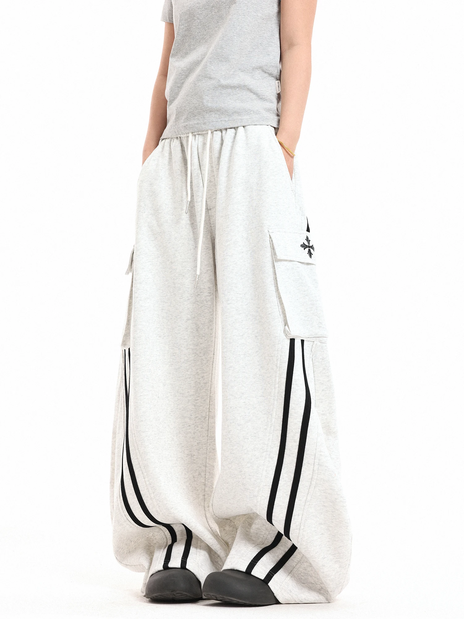 

Спортивные брюки в стиле американского ретро Damon Island, повседневные, унисекс, с широкими штанинами, вязаные, с вышивкой крестиком, в уличном стиле