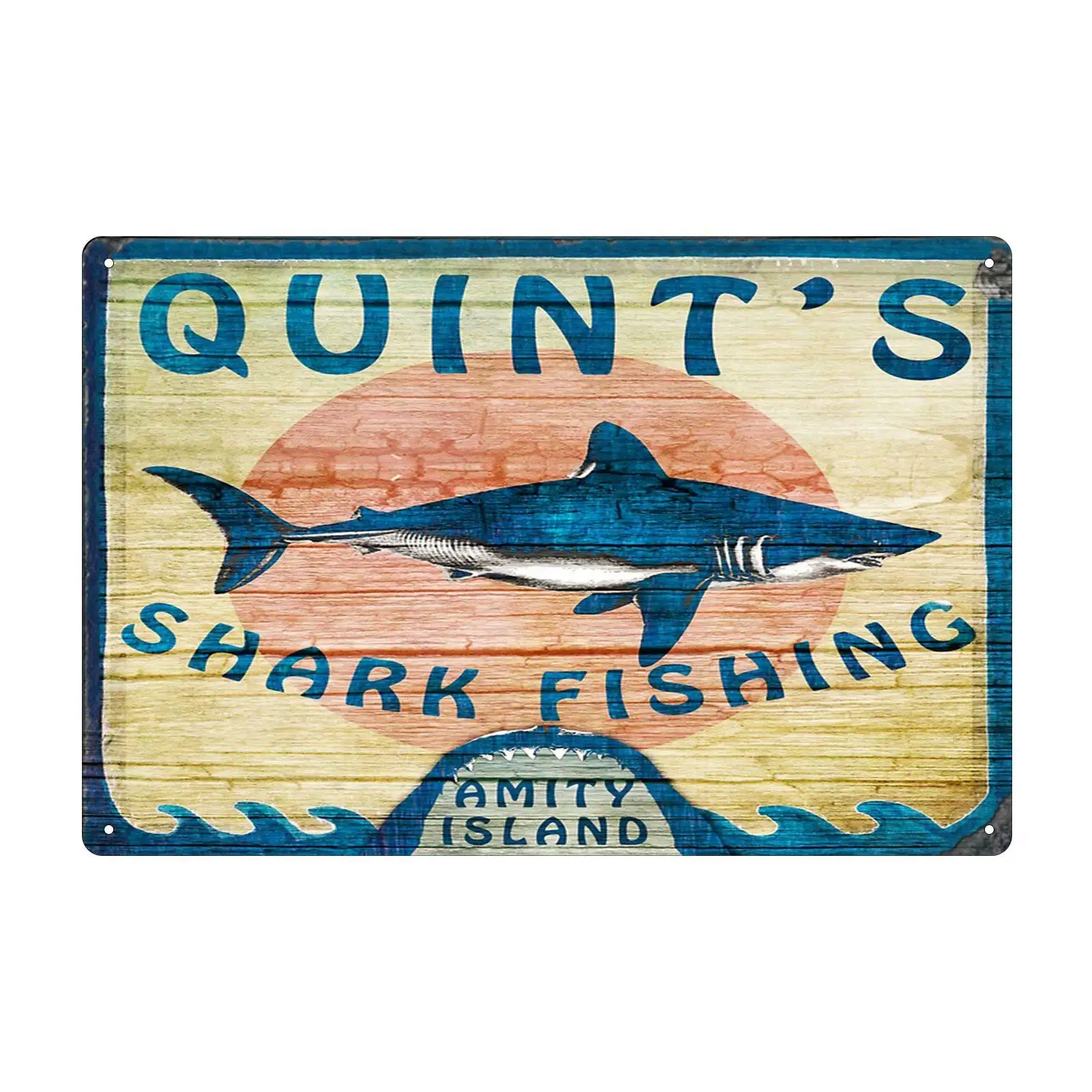 1PCS,Quint Shaek Fishing Metal Retro Vintage Tin Sign Bar Wall Decor Poster