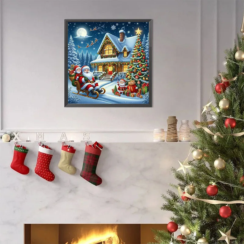 Santa Claus and Snowhouse Diamond Painting Set, DIY Adult Full Diamond Home Decoration Painting Set, Adult, Frameless Crafts