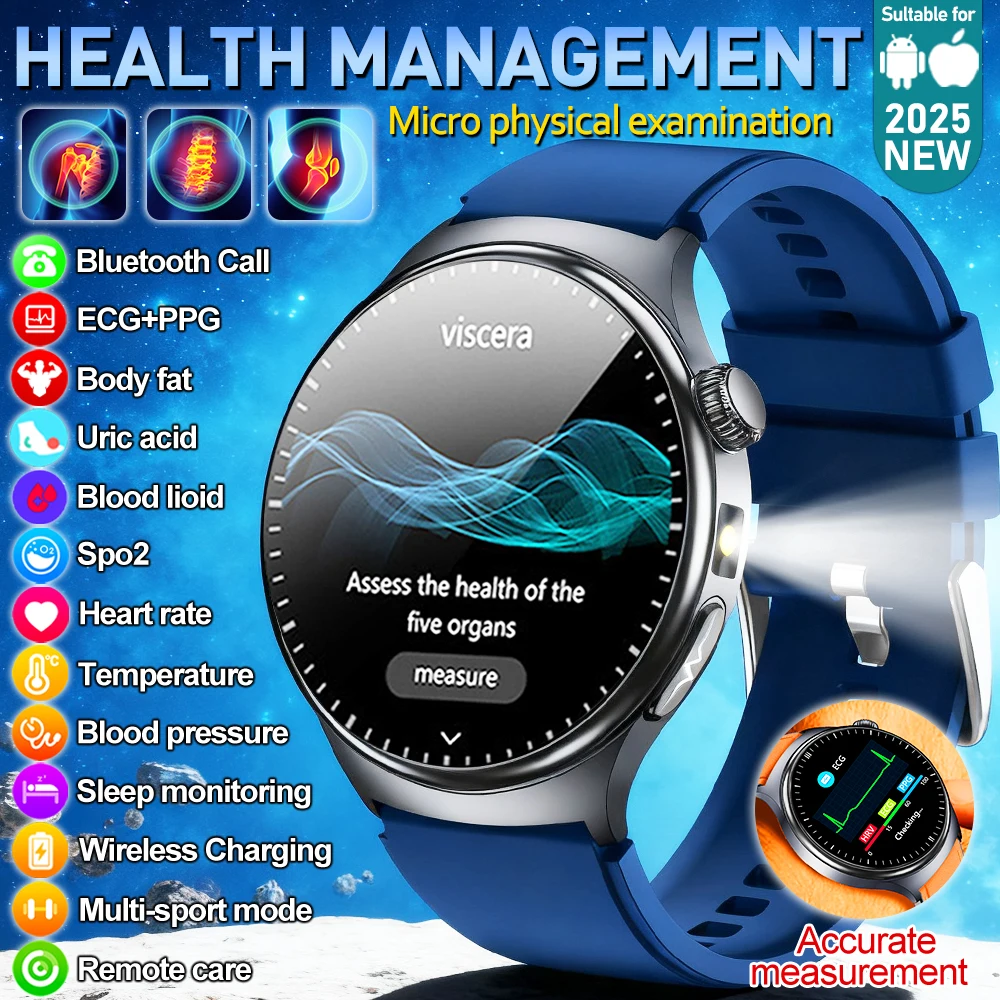 

2025 New Body Fat Analysis Health Smart Watch ECG+PPG Uric Acid Blood Pressure Blood Oxygen Clock Call Smart Watch For Men Women