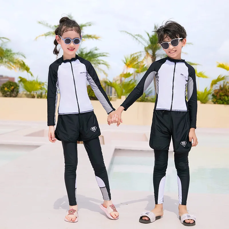Fashion Children Swimwear Slim-Fit UV-Protective Quick-Dry Long Sleeve Swimsuits Girls Sport Bathing Suit