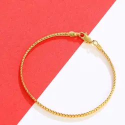 XP Jewelry --( 17.7 cm x 3 mm ) Small Snake Chain Bracelets For Women Men Pure Gold Color
