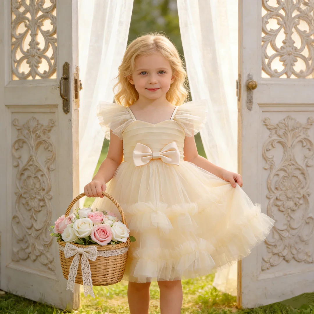 Elegant girl floral chiffon dress suitable for parties school performances and weddings perfect for birthday celebrations