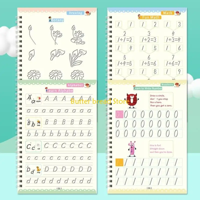 W89C Children Handwriting Copybook Number Letter Writing Practice Workbooks