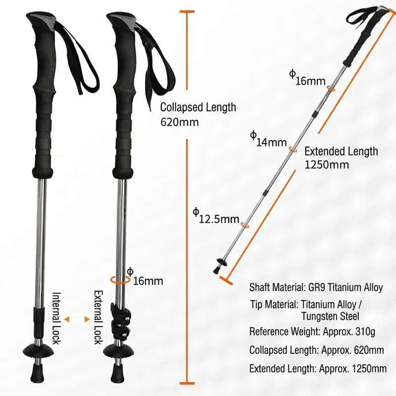 Lightweight Titanium Hiking Pole 3 Section EVA Handle Adjustable High Strength Trekking Stick for Outdoor Camping Modern