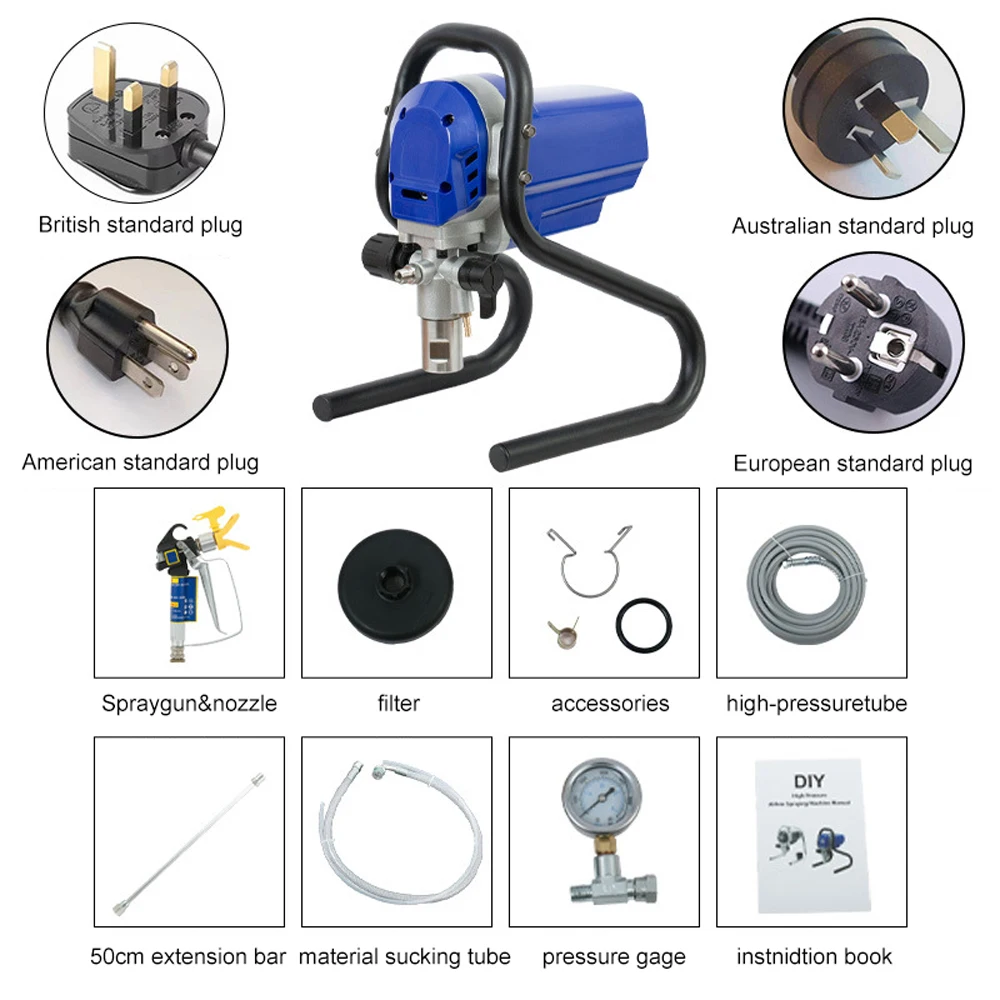 ماكينة طلاء بالرش بدون هواء 110 فولت 220 فولت للاستخدام المنزلي للجدار سهل التشغيل