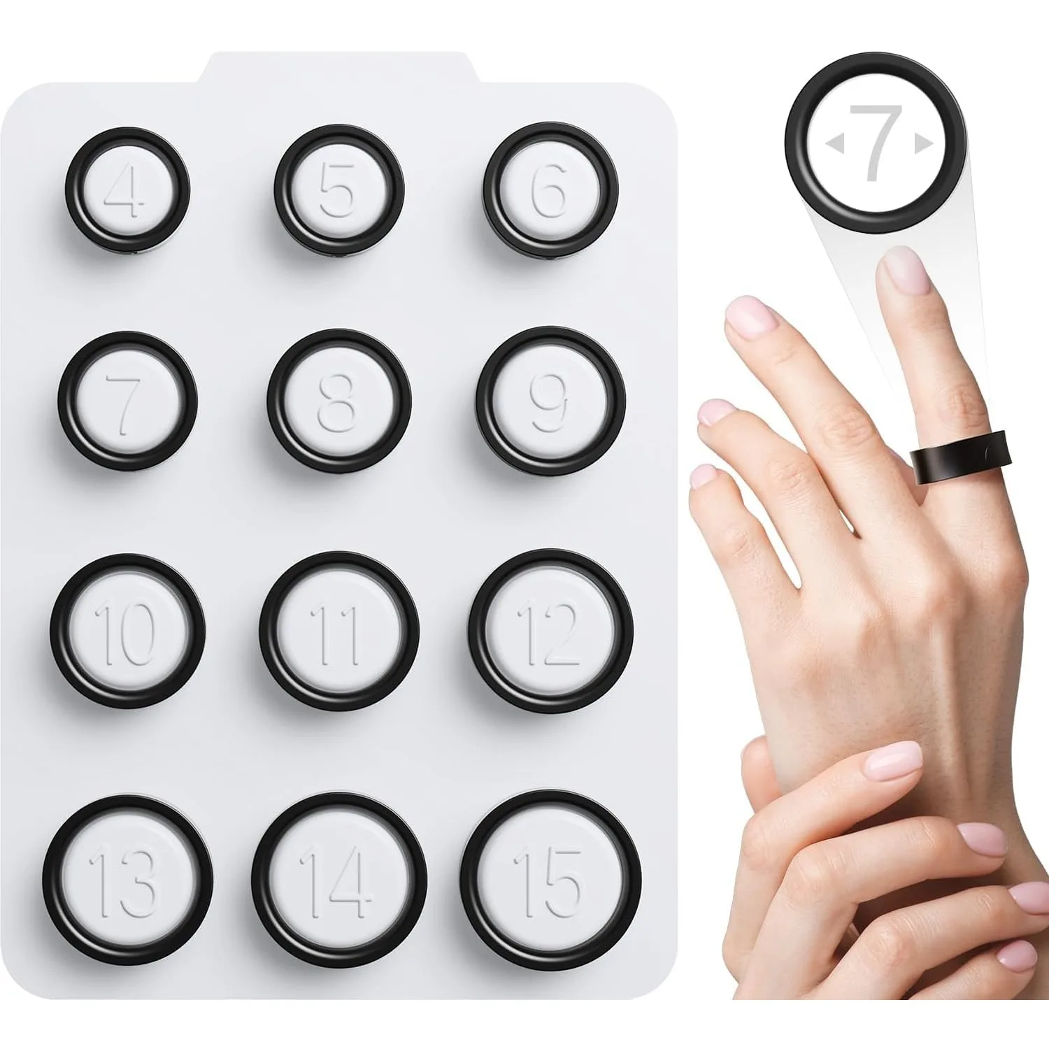 Ring Sizing Kit, 12 Pieces Ring Sizer & Smart Ring Finger Gauge, Professional Set for Oura Ring, Sizes 4 to 15, Black
