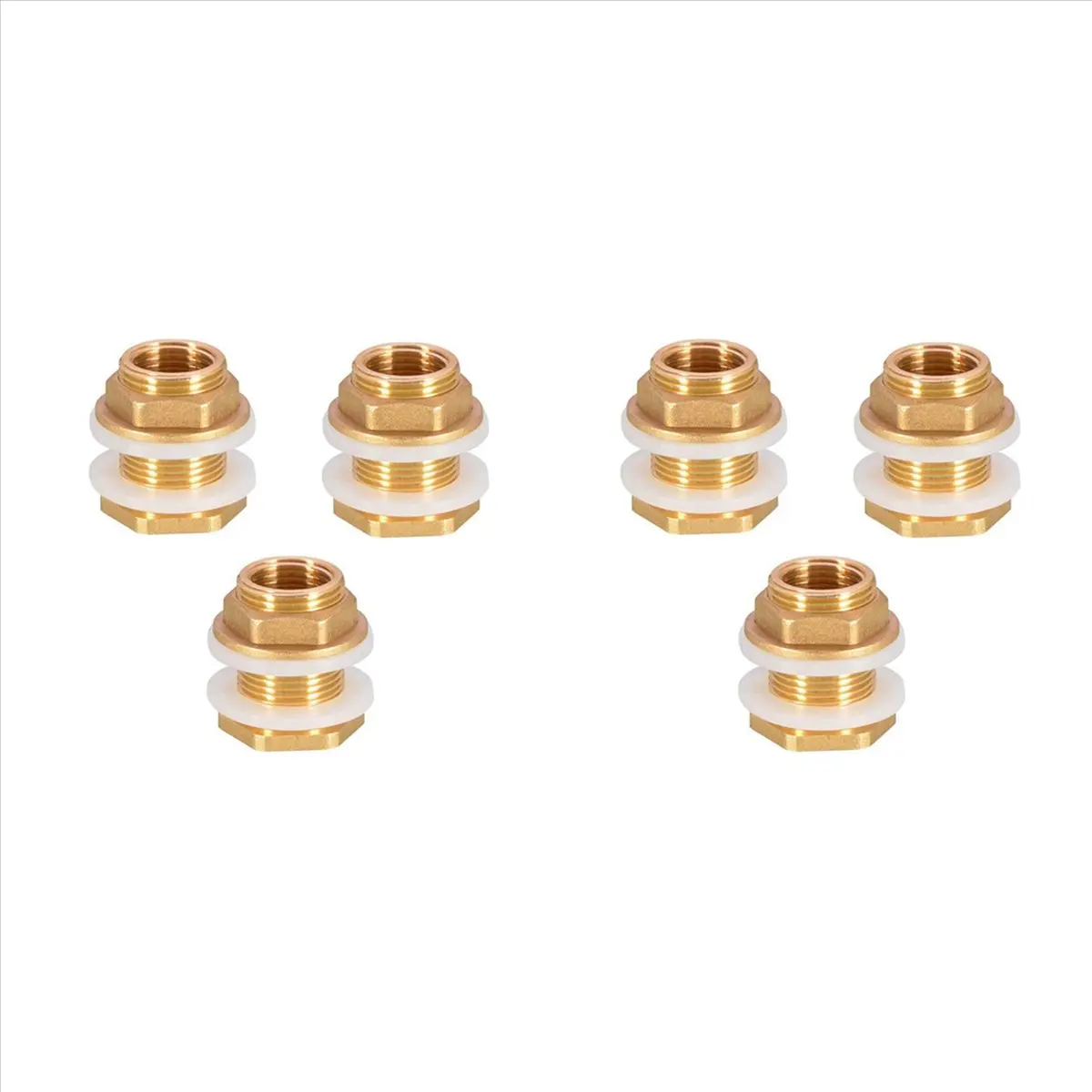 

【STOCK】Solid Brass Bulkhead Fitting,6Sets 1/2in Female 3/4in Male Solid Brass Water Tank Connector Threaded with Silicone Rings