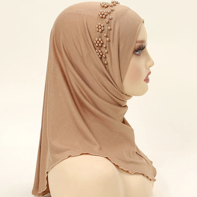 Modal Pearls Instant Hijab Undercap Full Cover Cap Solid Color Inner Cap Woman Muslim Jersey Inner Headscarf Bonnet 55*40cm