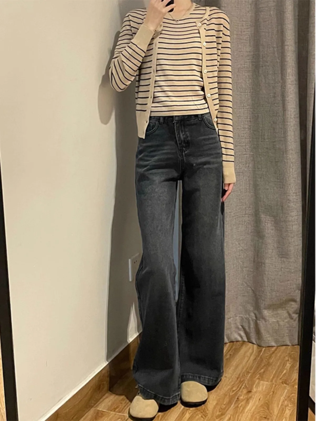 Vaqueros de pierna ancha de cintura alta para mujer, pantalones Bootcut adelgazantes de corte recto largo hasta el suelo, holgados de talla grande, para primavera y otoño