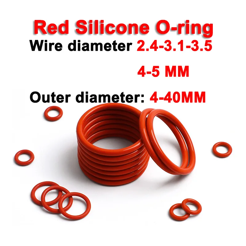 

Red Silicone Sealing O-ring, Diameter 2.4-5mm, Waterproof Ring, Rubber Ring, Good High Temperature Resistance and Elasticity