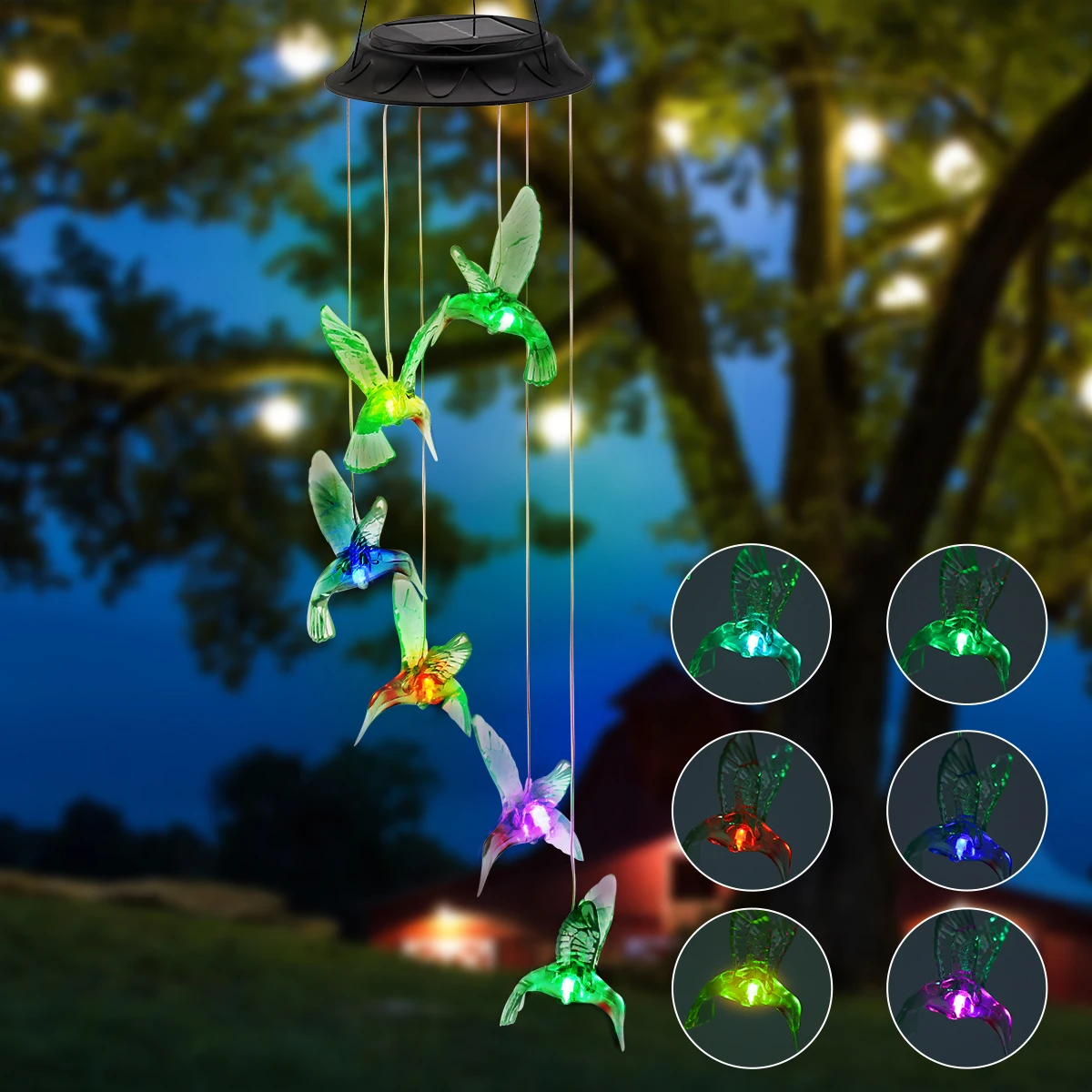 NEW LED Solar Wind Chime Light Color Changing Hummingbird Wind Chimes Lamp IP44 Waterproof LED Wind Chime Solar Lights Hanging