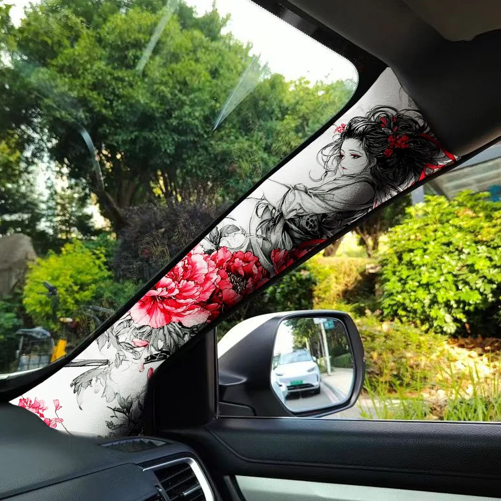 Car Interior A-Pillar Modification Film, Floral and Girl Pattern, Universally Compatible with All Car Models.