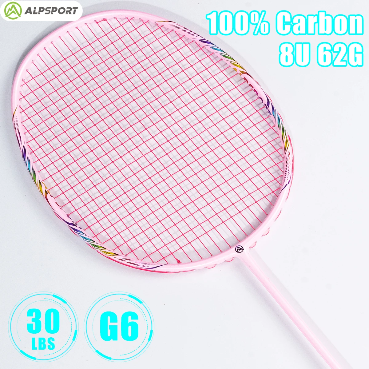 

ALPSPORT BBQ2.0 8U 65g Super Light Full Carbon Fiber Badminton Racket G5 Damping Ring Pro Racquet Black Pink