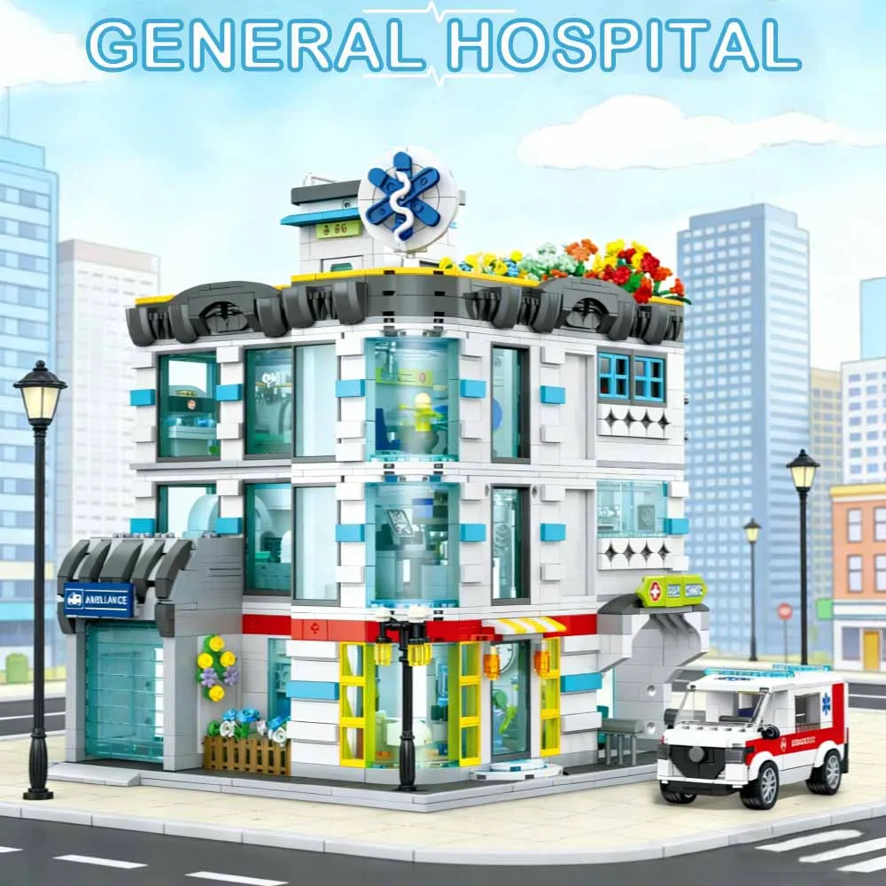 

Creative General Hospital 2866PCS Friends series Street view City With light Building Block MOC Model Desktop kids Toys Gift