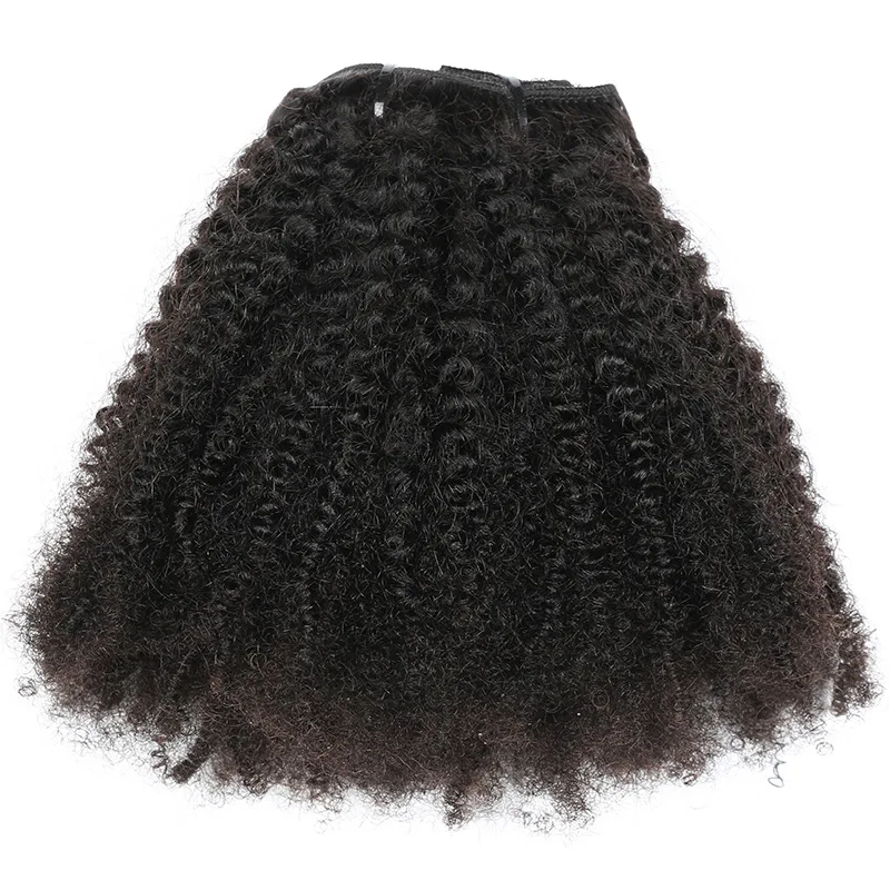 Real Kinky Curly Clip-in Extensões de Cabelo para Mulheres, Cabelo Remy Brasileiro, Cabelo Humano, Grampo no Cabelo, 24in, # 1B