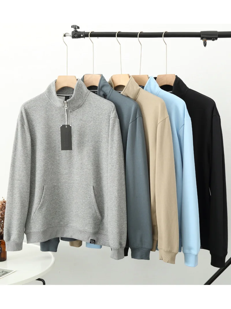 

Мужская повседневная толстовка из чистого хлопка с капюшоном, на молнии, с воротником-стойкой, весенне-осенняя, модная, удобная, верхняя одежда
