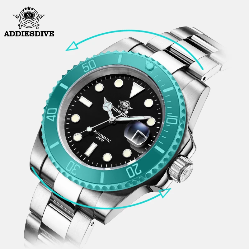 Addiesdive Watch Man 200m Taucher in Europa Amerika C3 super leuchtende automatische mechanische Uhren verschiedene Farben Taucher uhren