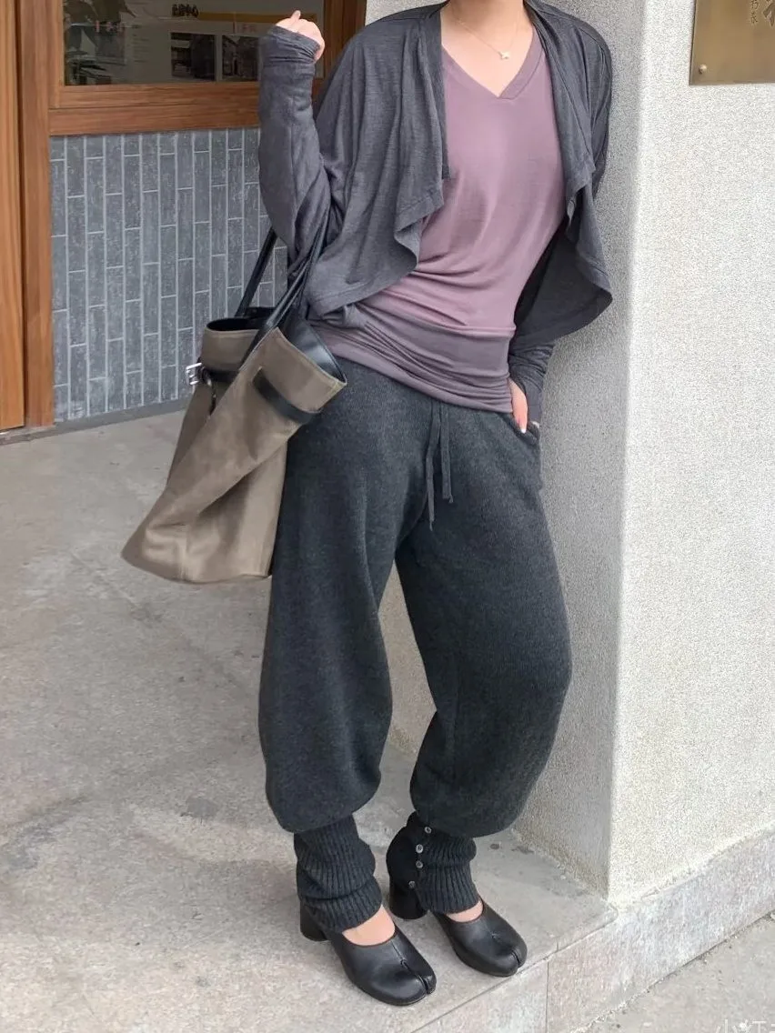Commute Style Loose Women's Sporty Pants Autumn Winter Casual Wide Leg Pants Comfortable Lazy Design Polyester Wool Lined