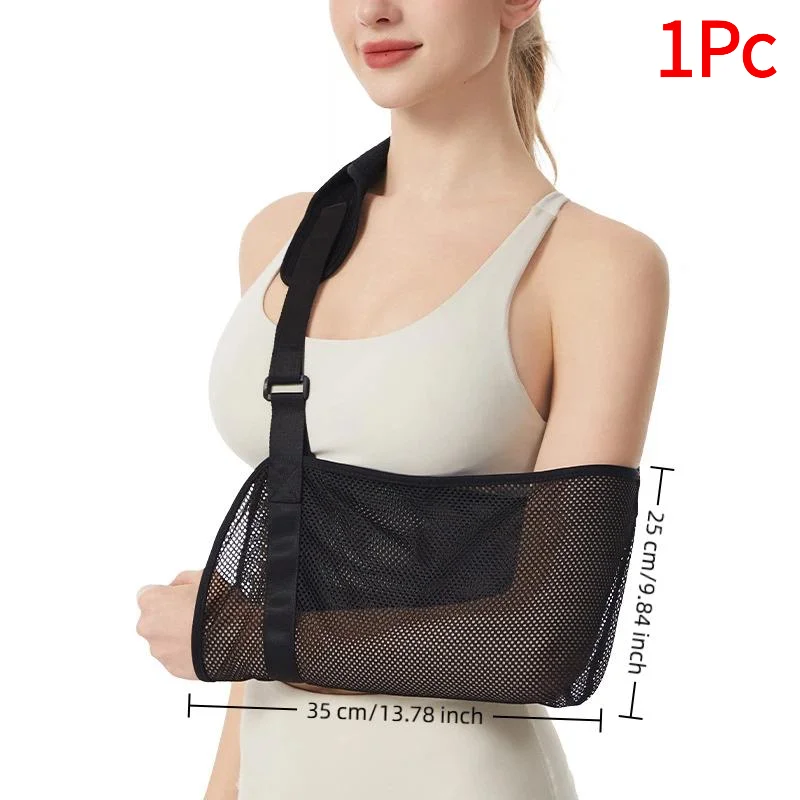 1Pc Shoulder Dislocation Post Surgery Support Breathable Mesh Arm Sling With Adjustable Padded Strap For Fracture Recovery.