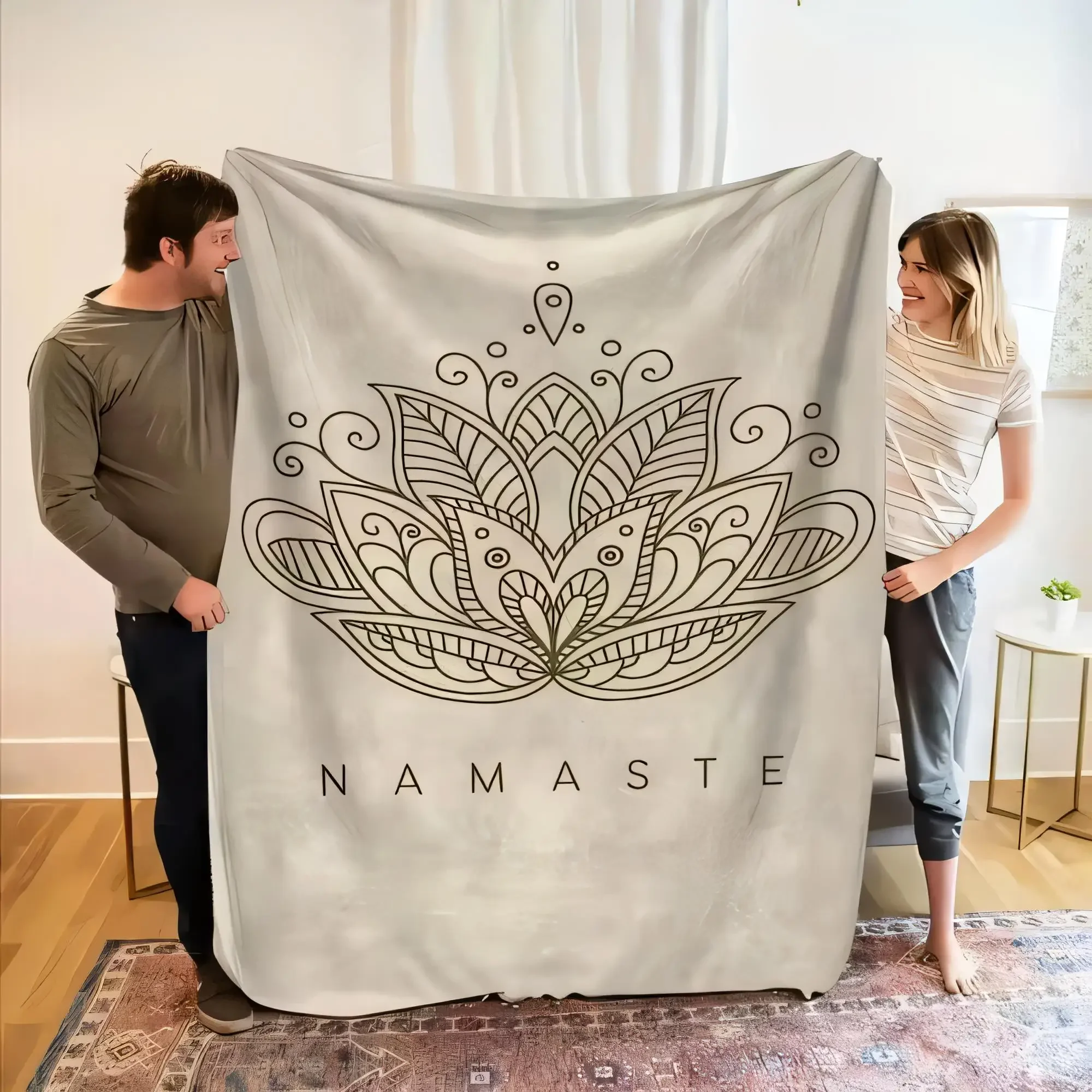 Stylish NAMASTE Lotus Flower Blanket Soft Throw for Home Decor Large Lightweight Cozy Indoor Use Ideal for Yoga Meditation Gift