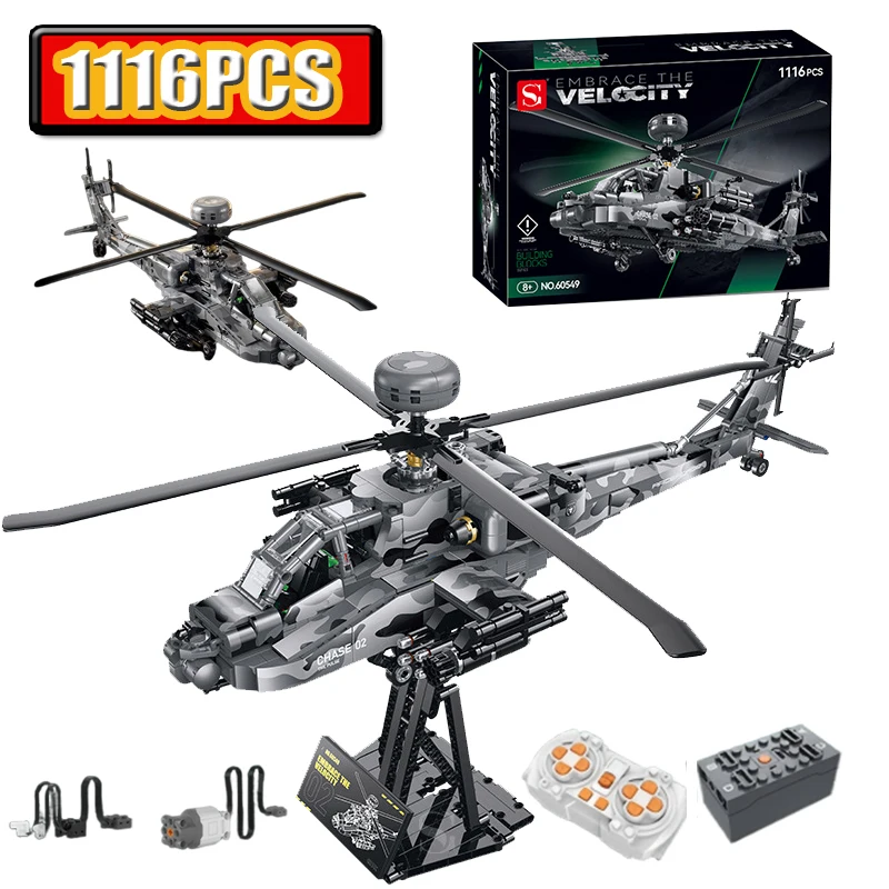 1116 Pcs Military Apache AH-64 Helicopter Building Blocks Set - Gunship Aircraft Model Bricks Toy for Adults