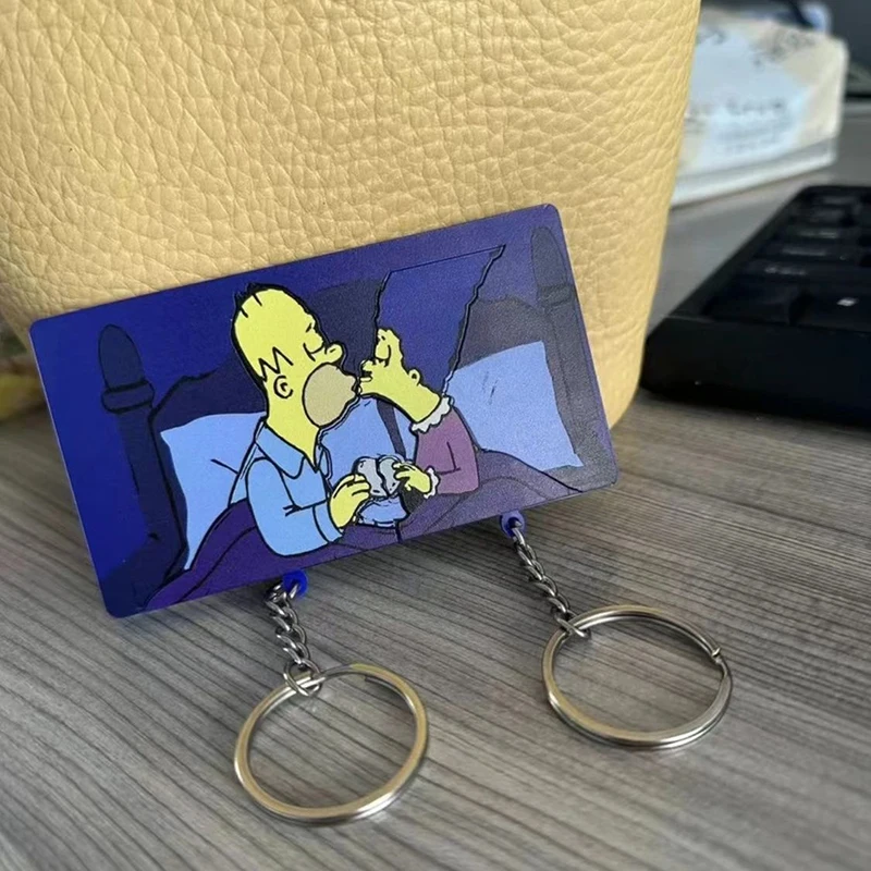 Porte-clés couple Les Simpsons, jouets mignons Disney Kawaii, porte-clés dessin animé créatif, pendentif clé personnalisé, cadeau drôle pour la famille