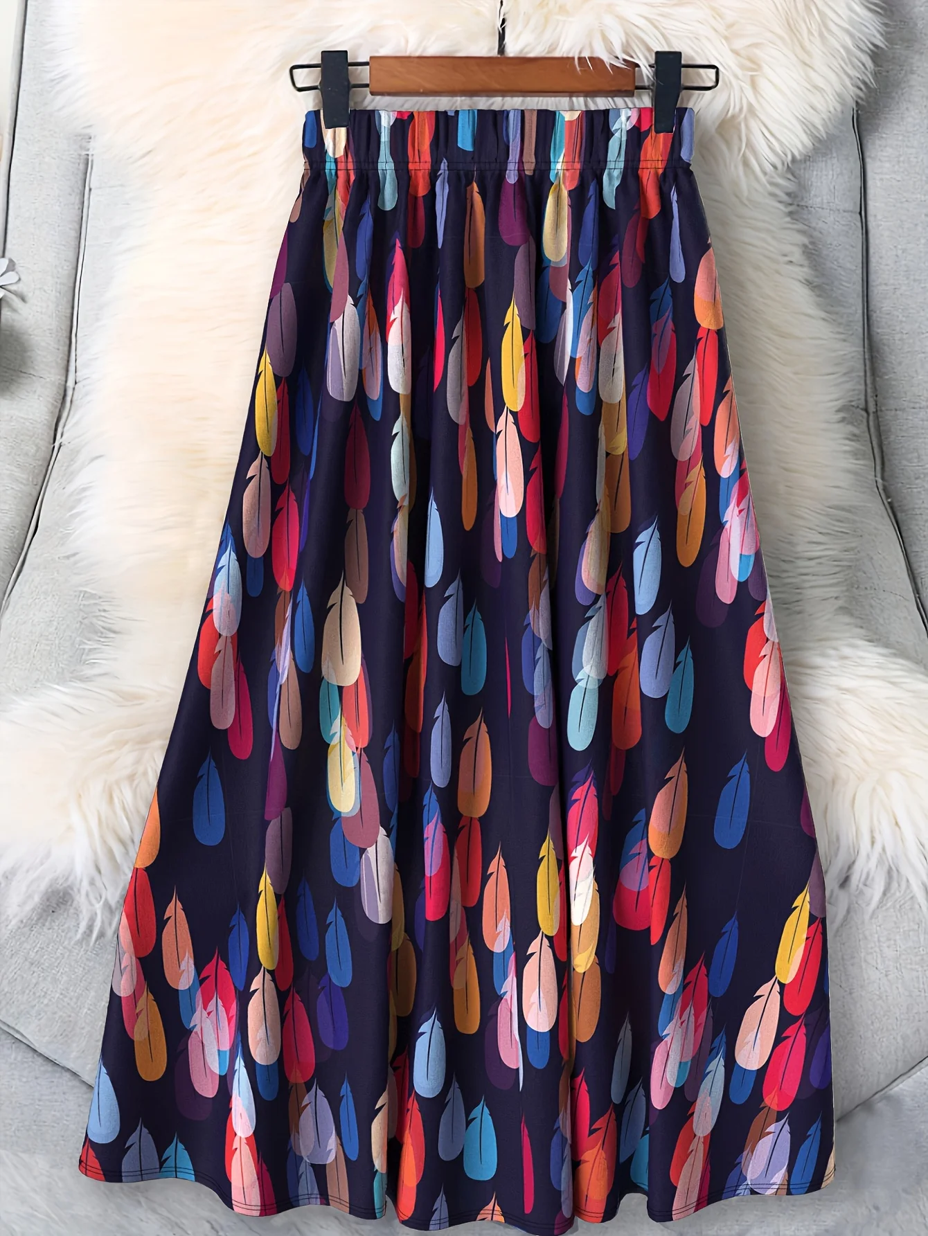 تنورة نسائية متوسطة الطول أنيقة مقاس كبير من Luxy Trio |   طباعة تجريدية، ملابس كاجوال ورسمية لجميع المواسم،