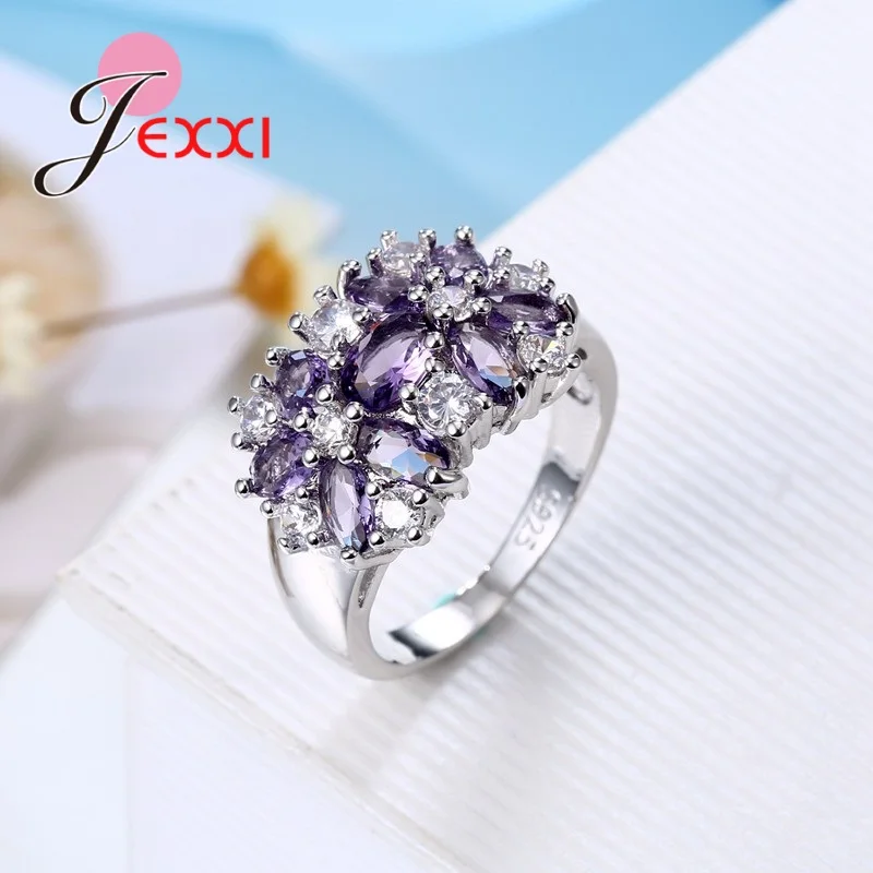 Decoration 925 Sterling Silver Color Sparkling Finger Rings Women Girls Brilliant CZ Crystal Wedding Engagement Ring Jewelry