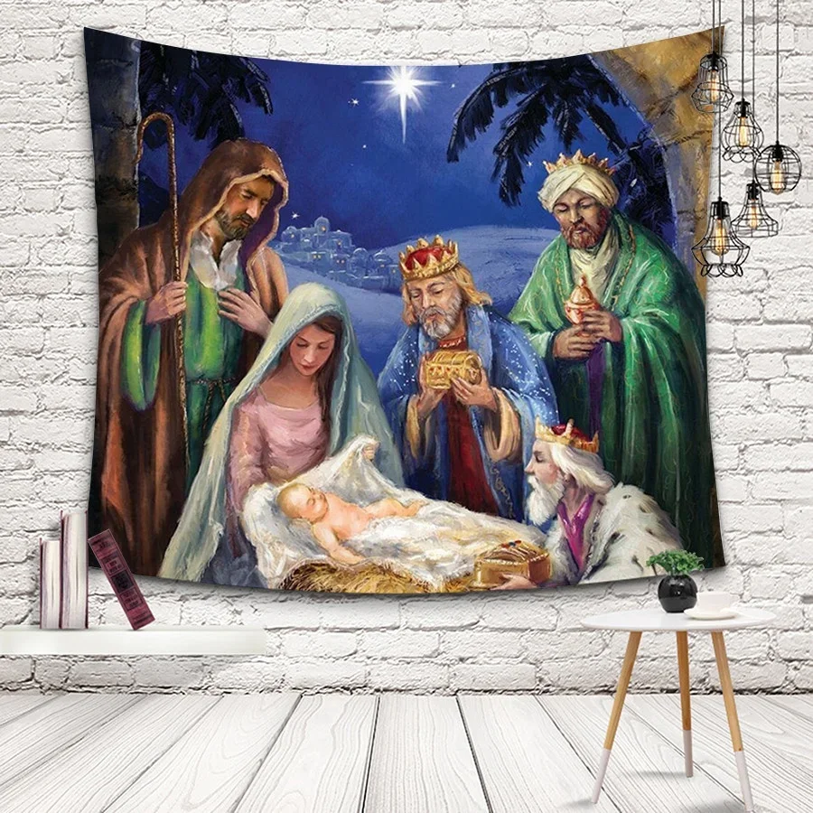 1PC Nativity Tapestries Wall Blanket Baby Jesus Printed Beach Towels Cover Wall Hanging Tapestry Home Decor Poster