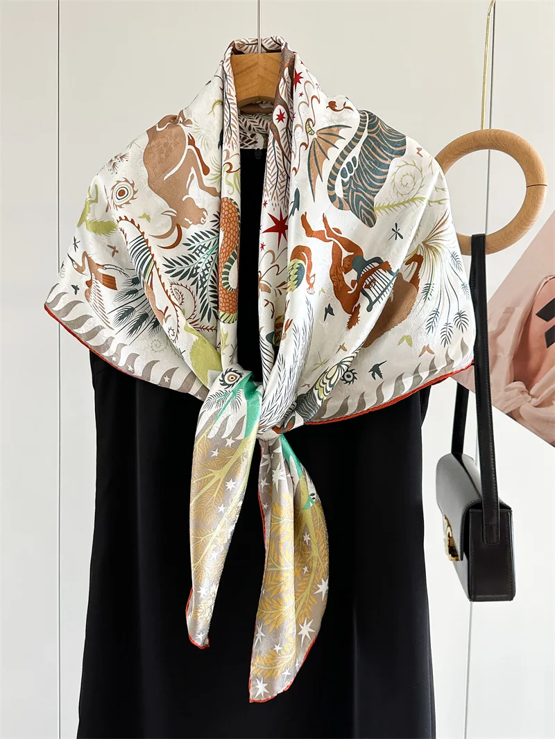 Double Faced Silk Scarf 110cm Scarves Luxury Square Shawls Handrolled Edges Bandanas Hijab Real Silk Accessories