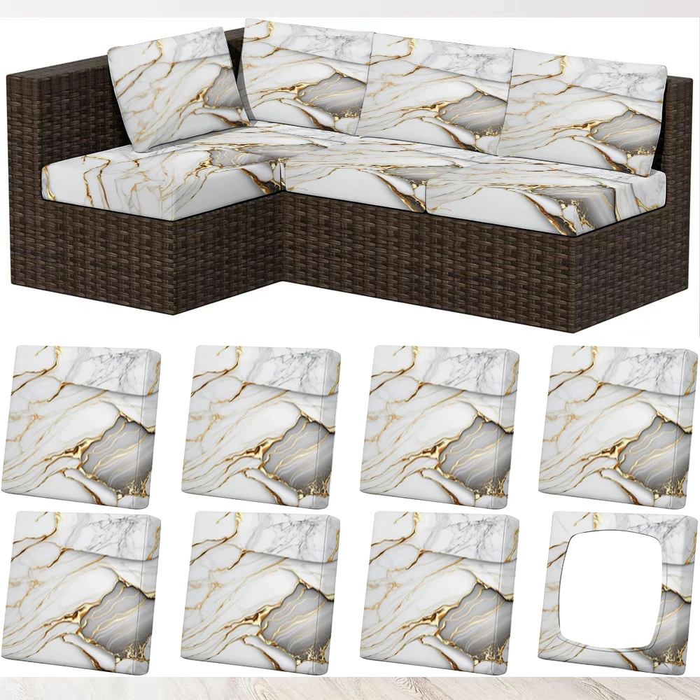 Luxury Marble Pattern Outdoor Sofa Cover, Elastic Fitted, Soft & Comfortable, Washable & Non - Deformable,