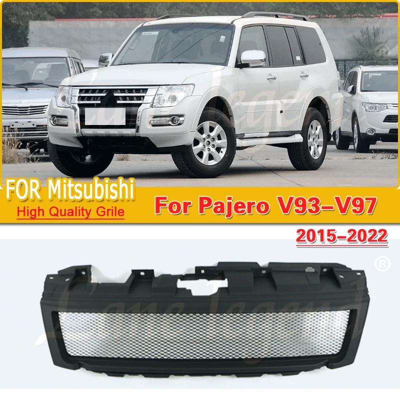 Auto Accessories Black Middle Mesh Front Grid Center Grill Grilles Cover Decoration For Mitsubishi Pajero v93-v97 2015-2022