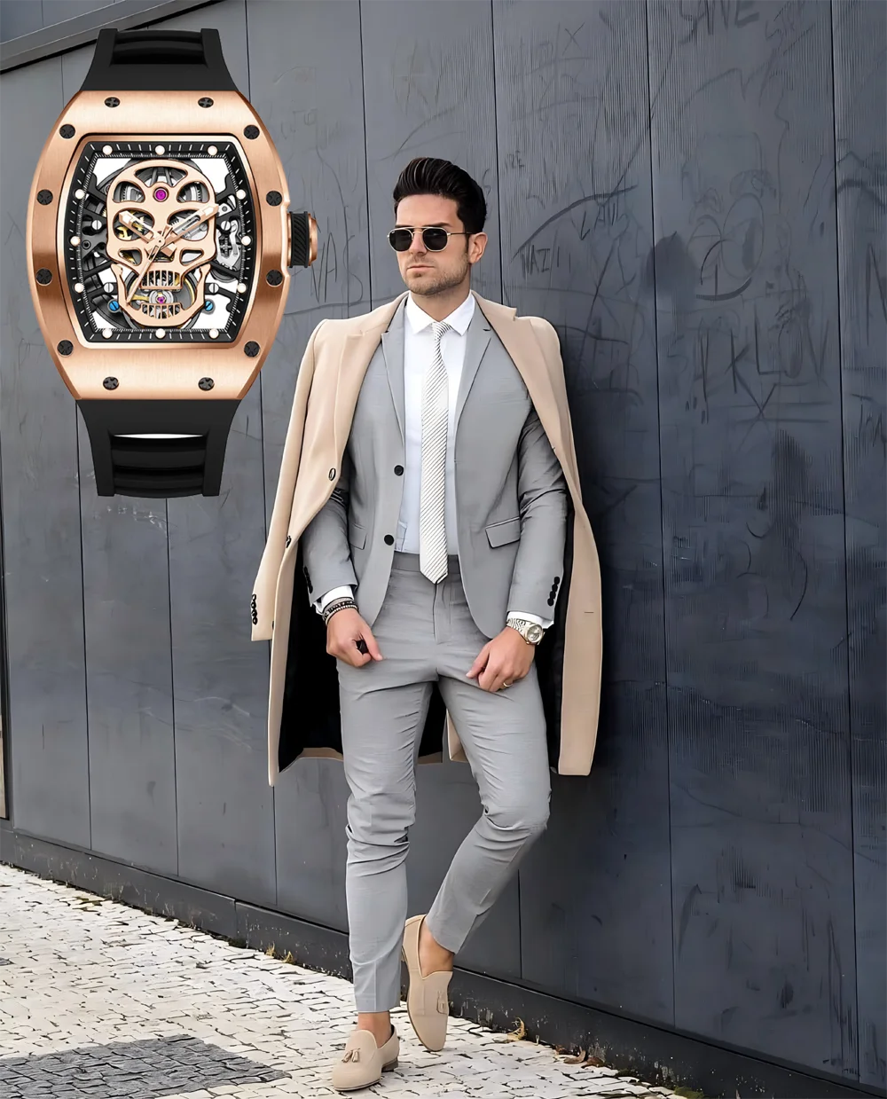 

Luxury Sports Mechanical Gold Watch with Silicone Strap Top Brand Automatic Watch for Men Luxury Popular Gold Watch