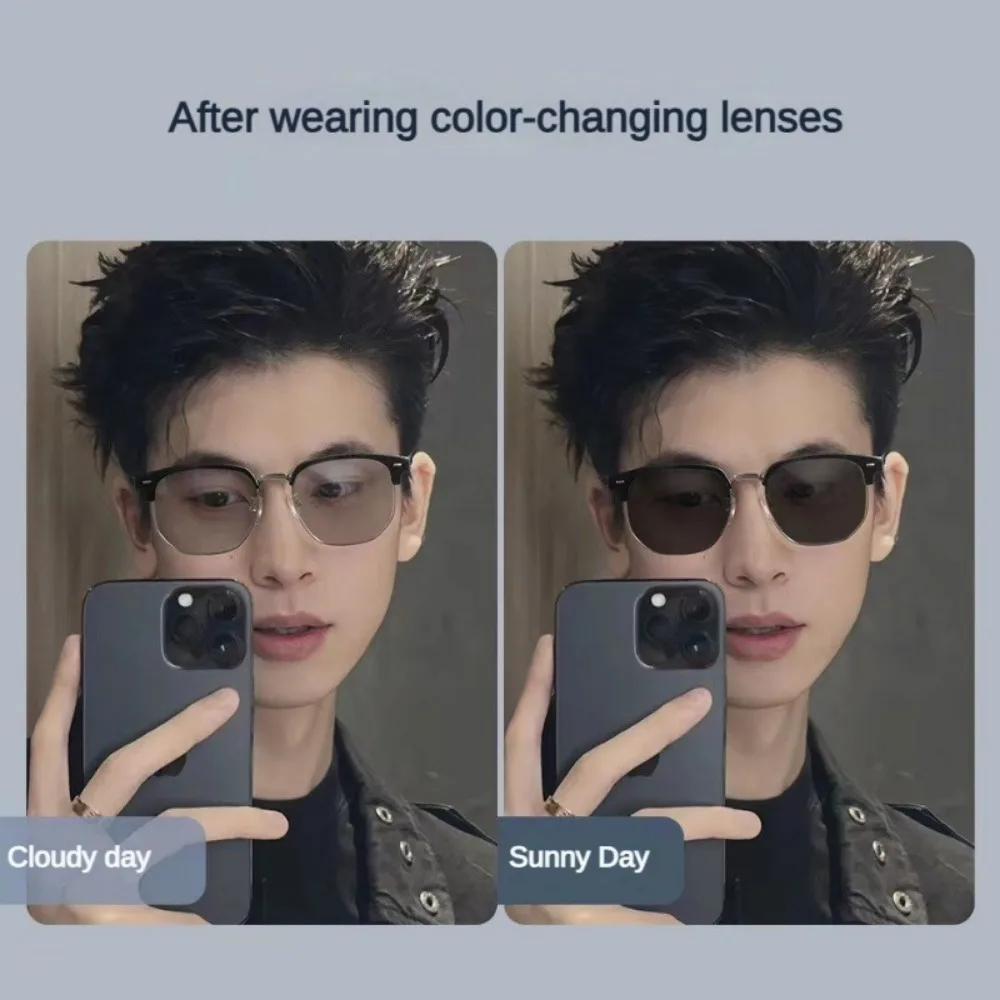 Photochrome Anti-Strahlungs-Brille, Brillen für Damen und Herren, Vintage-Brille mit Augenbrauenrahmen, modische Brillen – Detail 3