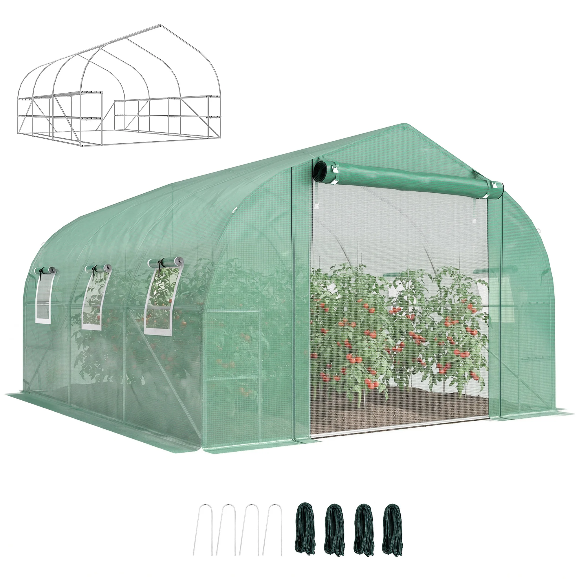Walk-in Tunnel Greenhouse with Shelves, Plant Hot House, Green