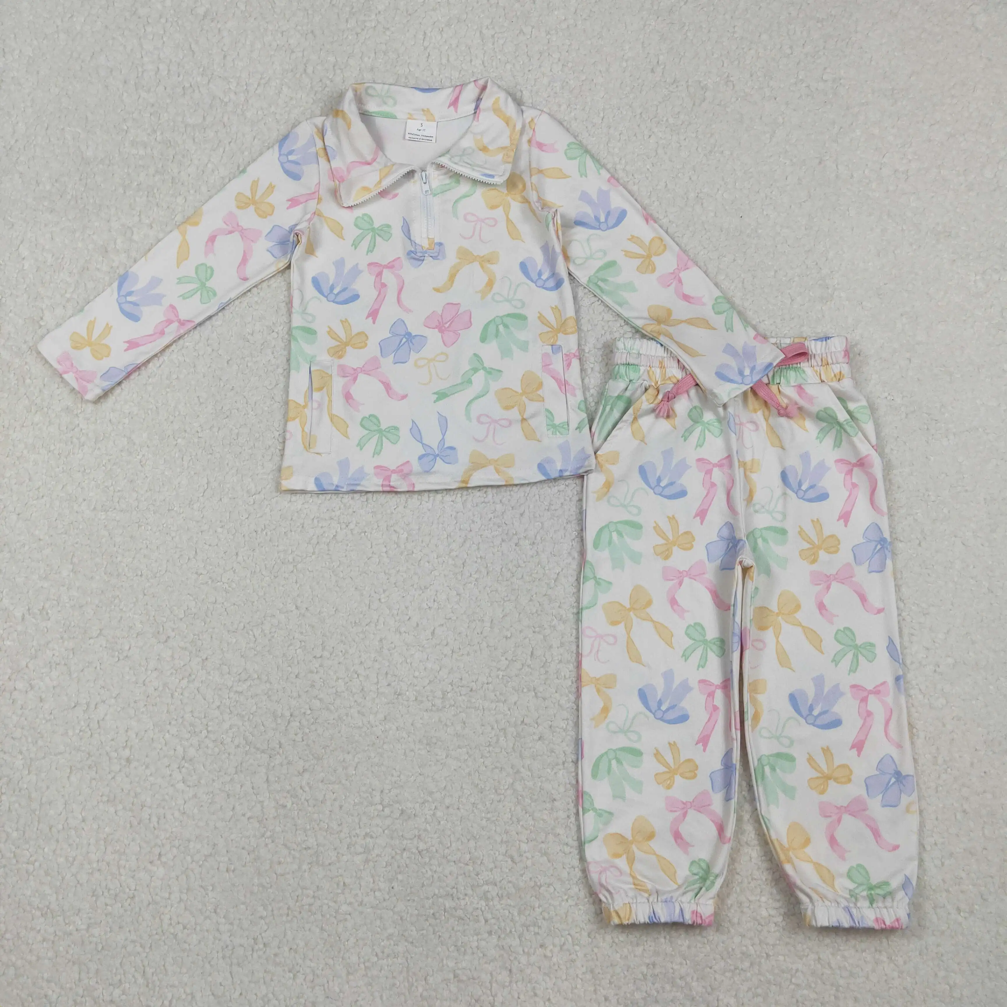 

Baby Girls Colorful Bows Zipper Pullover Jogger Pants Set with Pockets Cute Girls Clothing Outfit