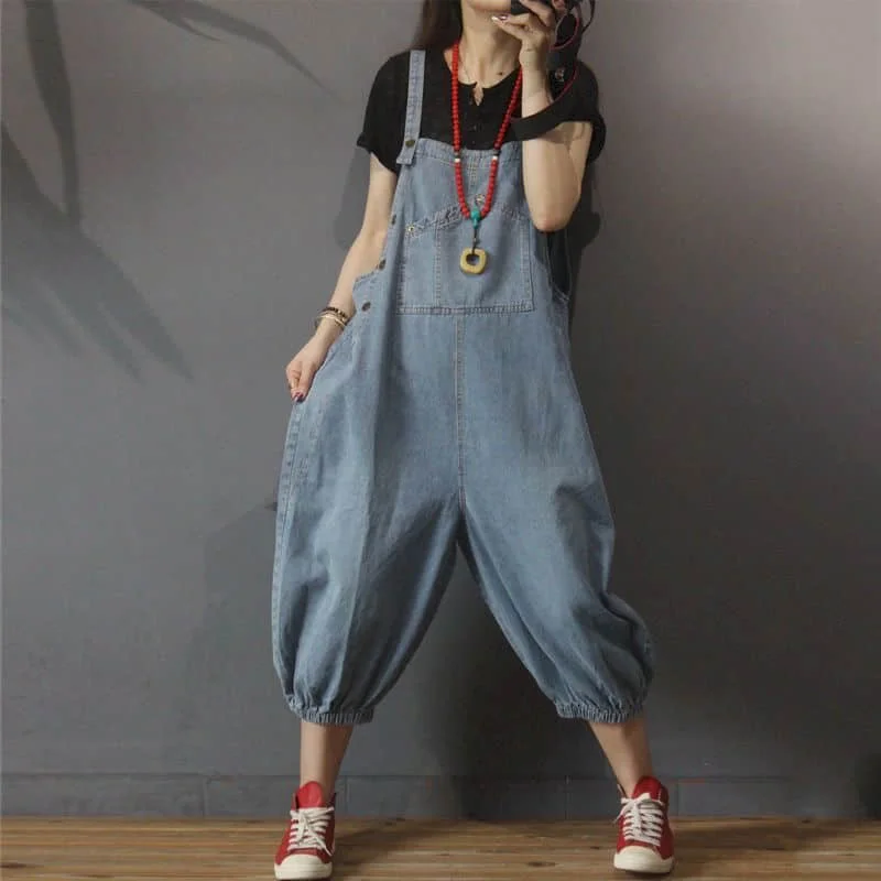 

Denim Jumpsuits Women Harem Pants Loose Overalls for Women Clothes Korean Style Vintage Playsuits Casual Minimalist Trousers