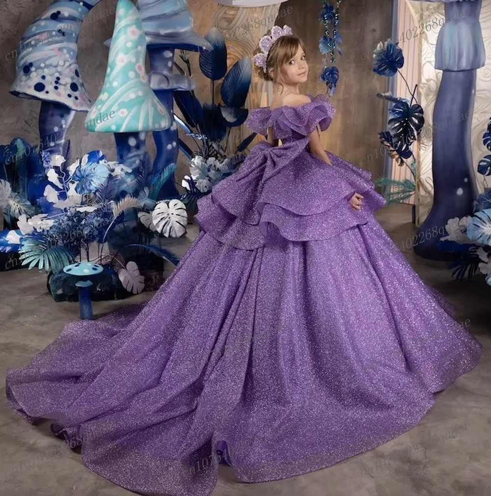 Robes à fleurs violettes pour filles, en Tulle, sans manches, pour fête de mariage, princesse, concours, bal de promo, première Communion, nouvelle collection